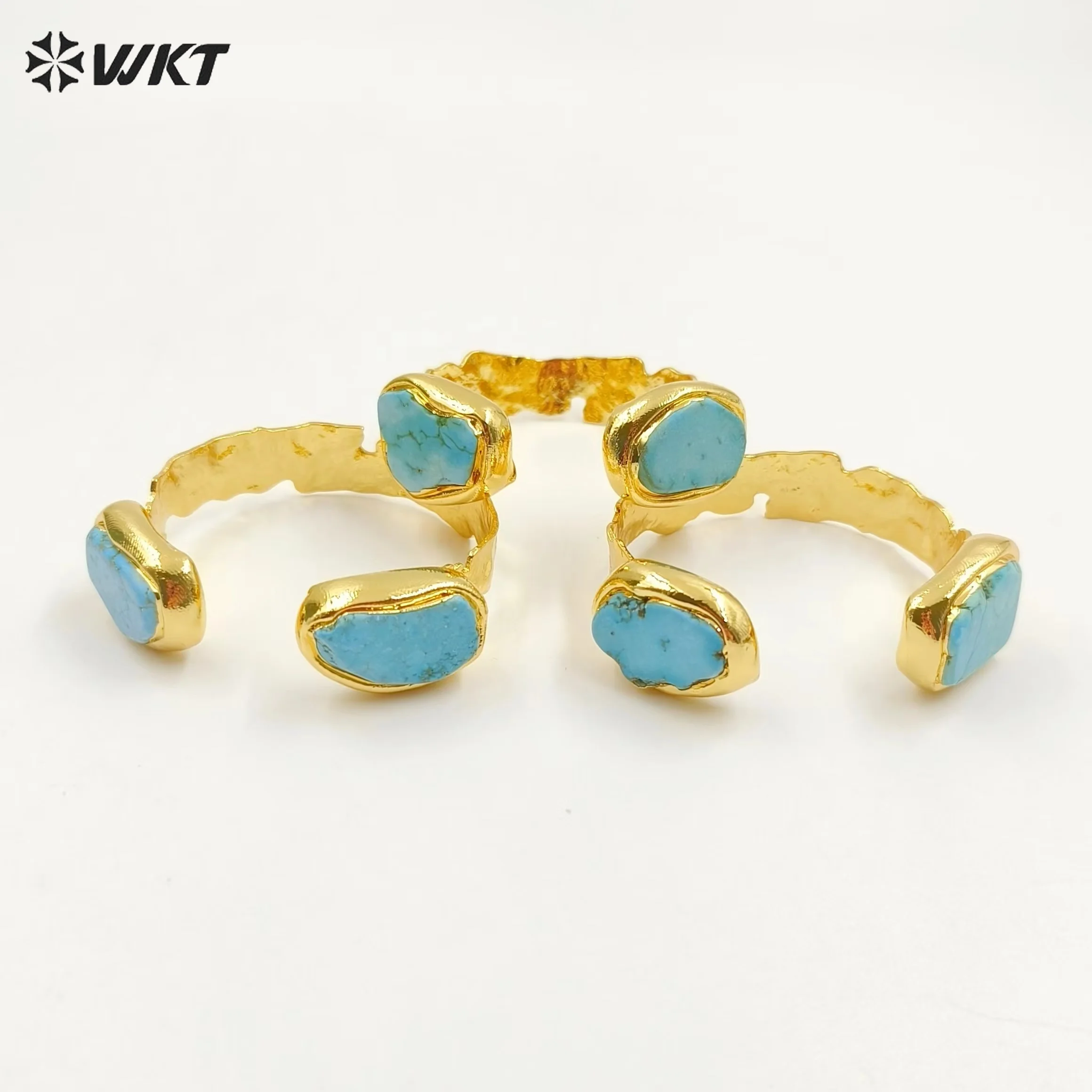 

WT-B662 WKT 2024 Luxury Style Turquoise Brass 18K Gold Plated Adjustable Bangle Pretty Jewelry Women Supplies Accessory