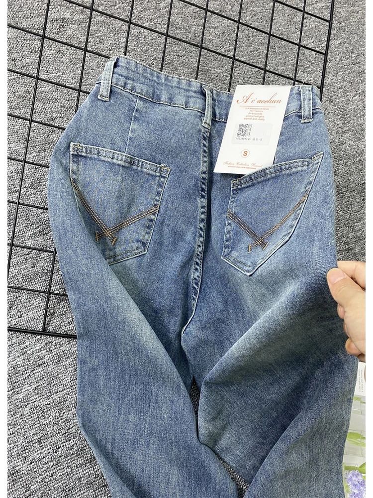 Pantalones vaqueros de pierna ancha para mujer, Jeans de cintura alta, ropa de calle coreana, Y2k, Harajuku, ropa de gran tamaño, Vintage, azul