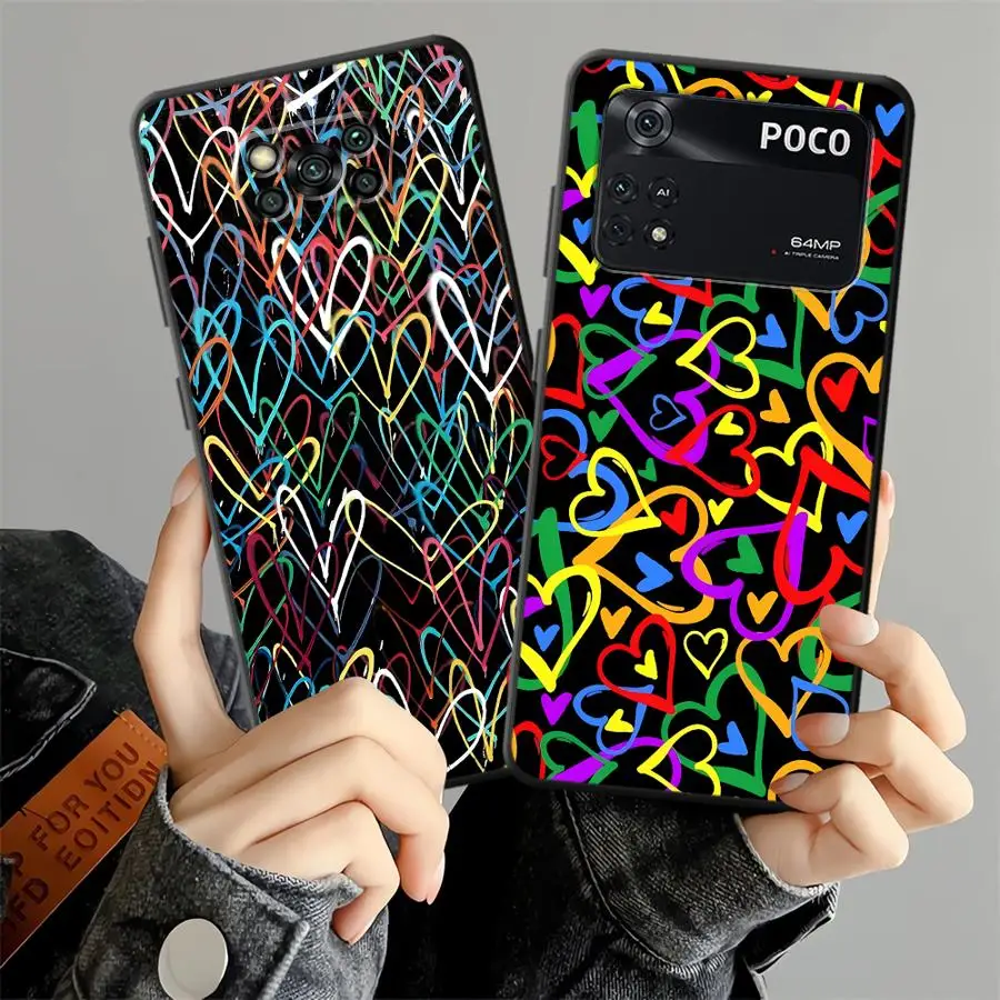 Funda Protectora para Teléfono con Diseño de Corazones para Xiaomi Poco F8 M5 F1 C71 F3 M3 M4 M7 C50 C61 C75 X3 X4 X5 X7 Pro