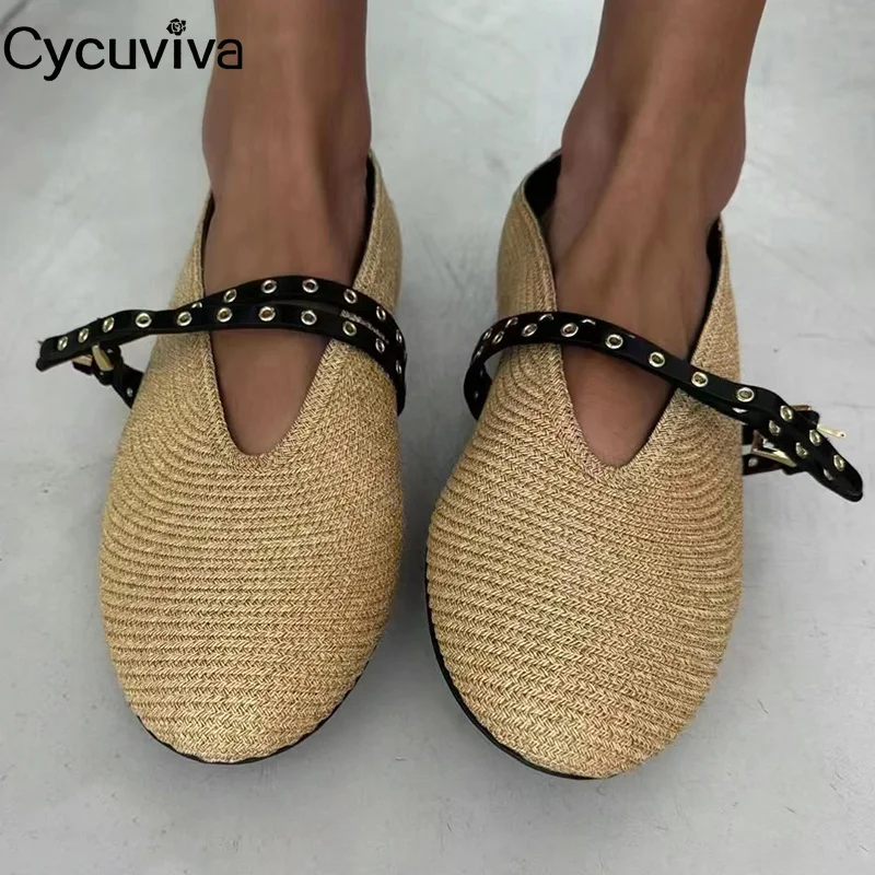 Mocassins en Tissage de Canne pour Femme, Chaussures Plates Décontractées, de Plage, de Vacances, Mules d'Été à Enfiler, d'Extérieur, Offre Spéciale