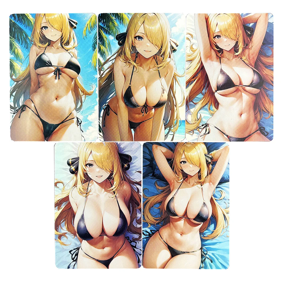 5Pcs/set Diy Self Made PTCG Trainer Cynthia Swimsuit Collection Card Refraction Color Flash Anime Female Characters Card Gift