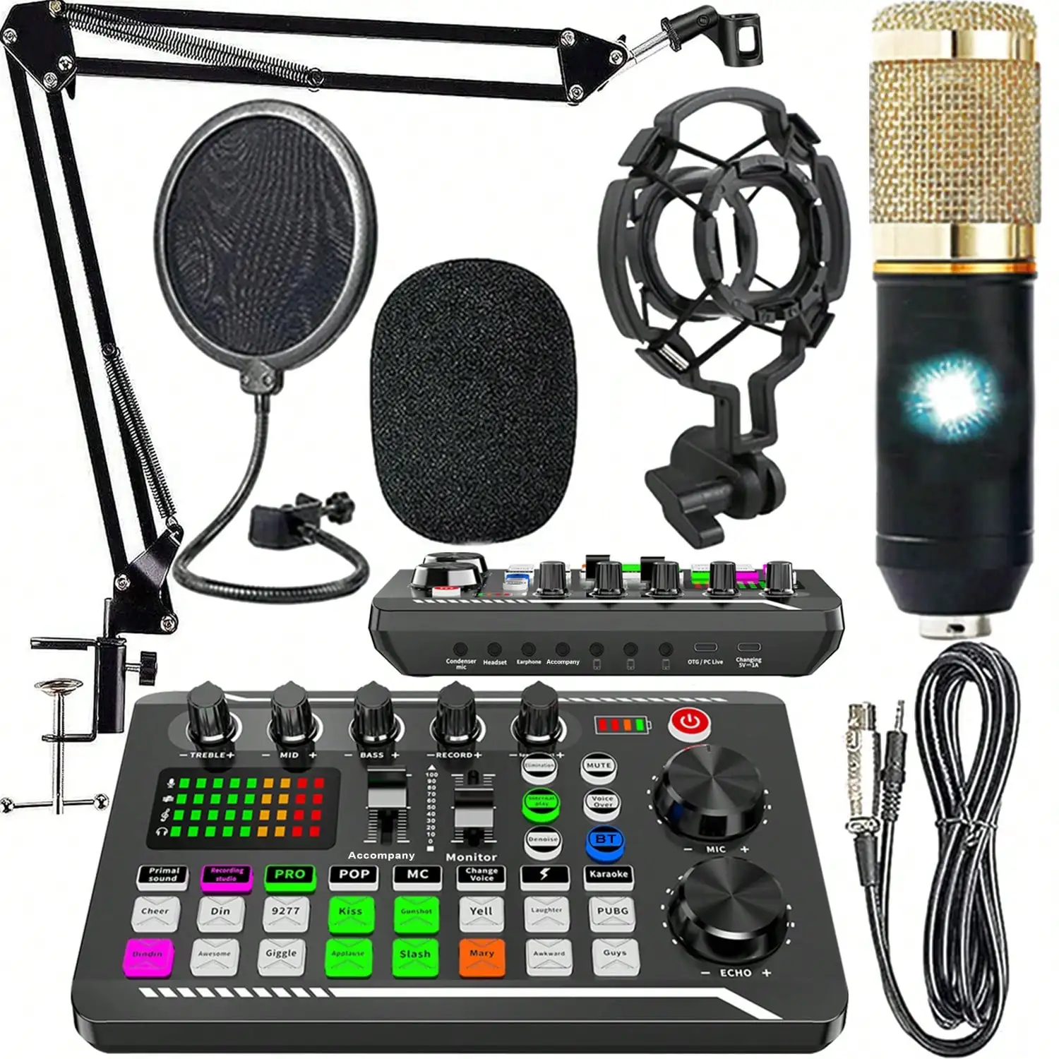 Podcast Equipment Kit With Audio Interface Studio Condenser Mic Plug And Play Live Sound Card Compatible Phone PC Ideal Accessory For Live Streaming Online Singing Game Voice Recording Home Broadcast Audio Set