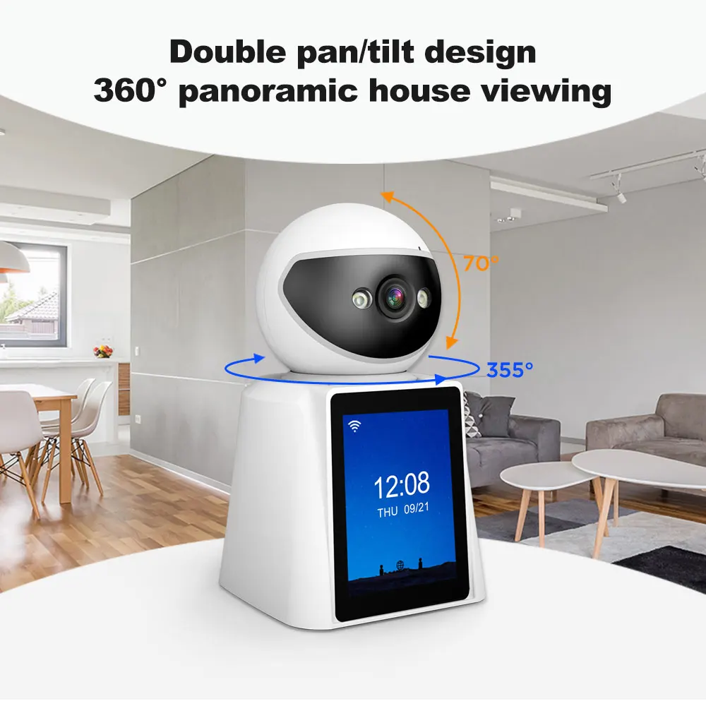 SriHome 4MP WIFI PTZ Camera Smart Home 2.8-inch display screen 3x digital zoom Color Night Audio Wireless Surveillance Baby cam