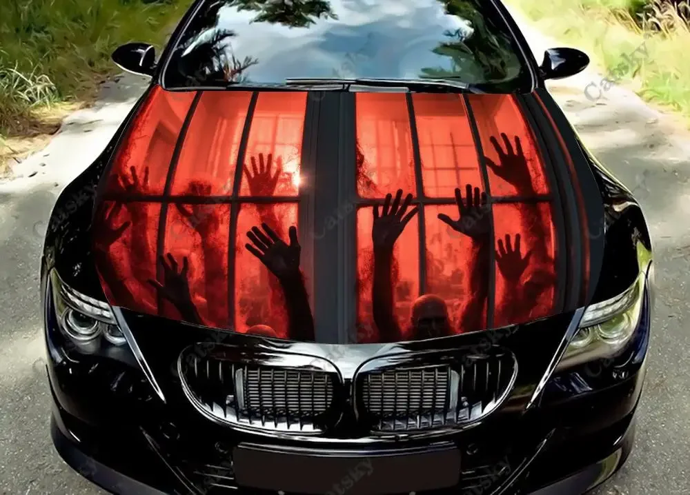 Creepy Window Scene Car Hood Vinyl Stickers Wrap Vinyl Film Engine Cover Decals Sticker Universal Car Hood Protective Film