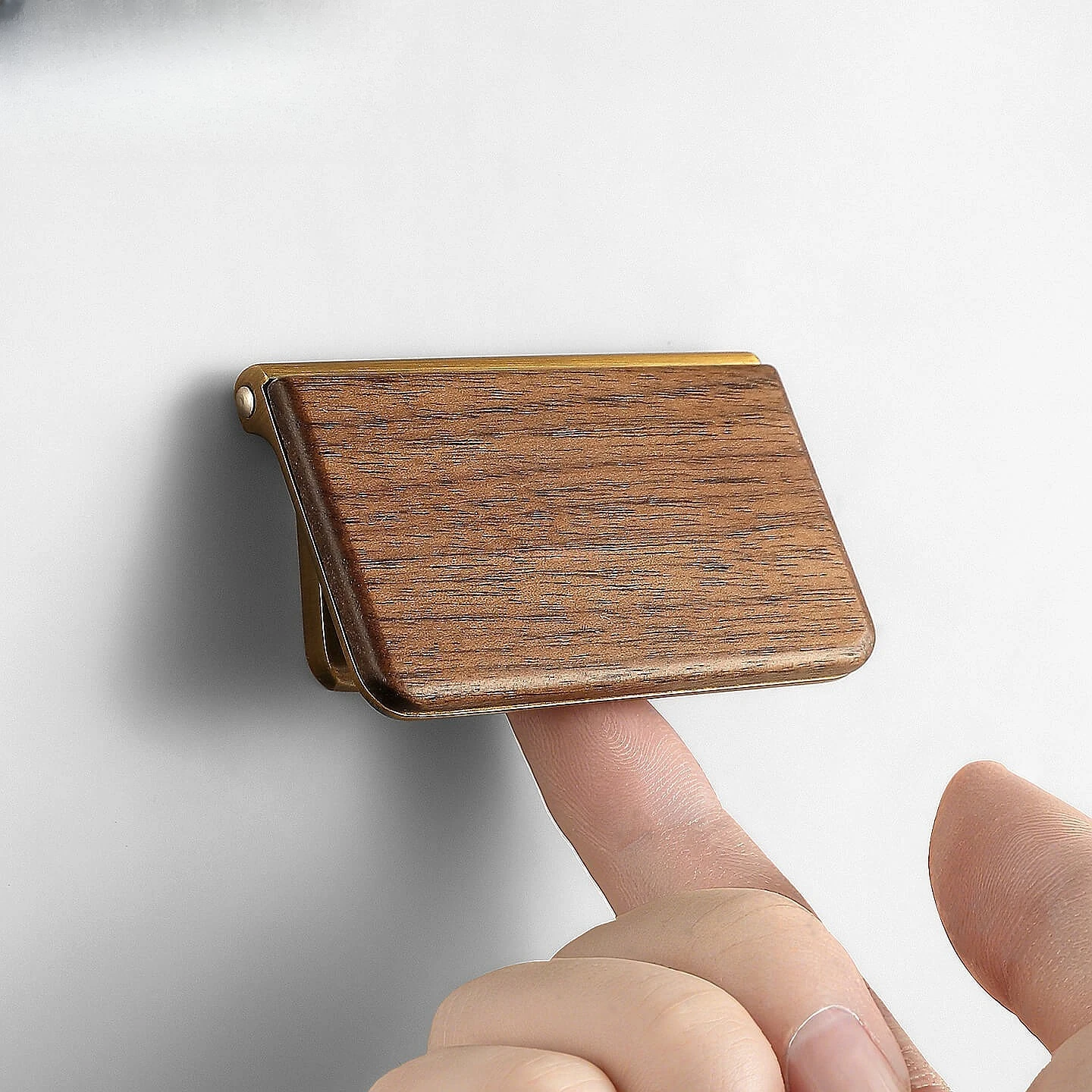 Walnut Wood Flip Drawer Pull Handle No Drilling Hidden Cabinet Door Knob Modern Minimalist