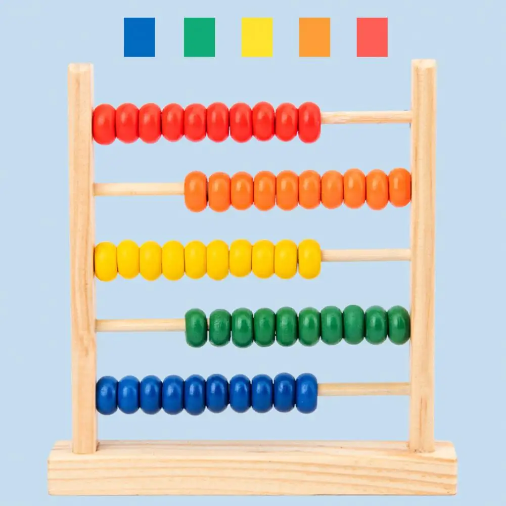 Preschool Math Educational Wooden Abacus Stand for Kids 5 Row Bead Counting Toy with Math Learning Frame Rack for Toddlers