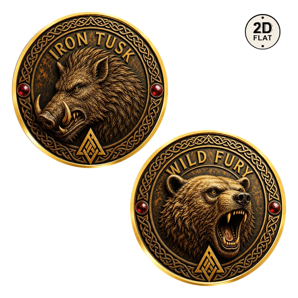 1pc Celtic Knot Wild Boar Grizzly Bear Collectible Coin Iron Tusk Wild Fury Pattern Metal Token Hunter Gift Outdoor Souvenirs