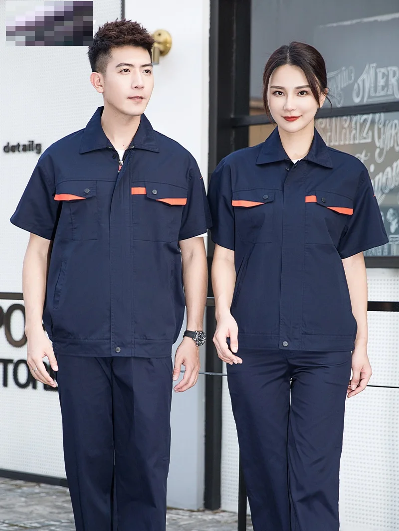 

Summer Short Sleeve Work Clothes Set For Men Auto Repair Workshop Uniforms Engineering Labor Protection Worker Coveralls Factory