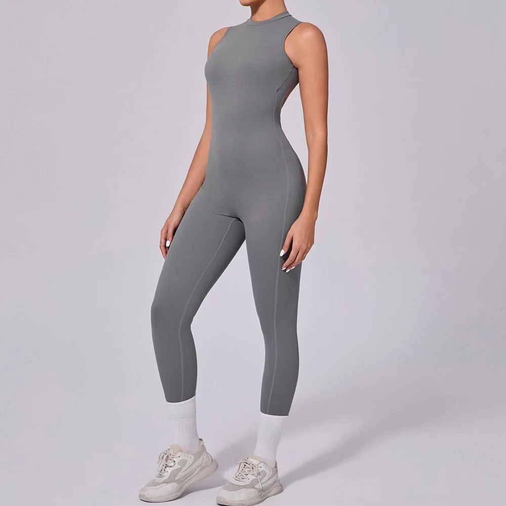 

‌Women's Open Back Yoga Unitard - 3D Booty Sculpting Sleeveless Fitness Bodysuit with Detachable Pads Gym Wear Quick Dry Summer
