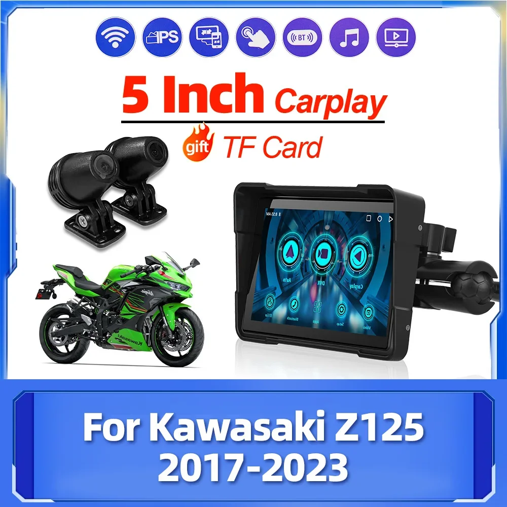 5 inch Motorcycle Wireless Carplay Bluetooth Navigation GPS Moto Touch LED Display Monitor For Kawasaki Z125 2017 2018 2019-2023