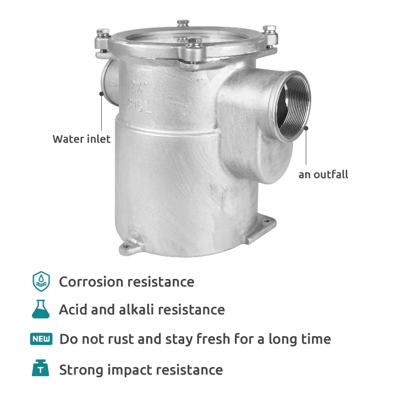 316 الفولاذ المقاوم للصدأ تصفية مياه البحر قارب الأجهزة من خلال بدن المناسب كمية مصفاة المياه تكييف الهواء تصفية مياه البحر