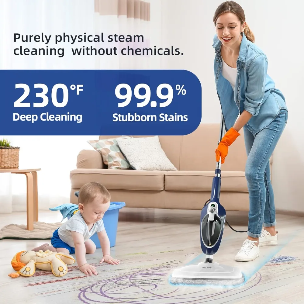 Steam Mop - 10-in-1 Floor Steamer Detachable Multipurpose Handheld Steam Cleaner for Floors Carpet Cleaning with 11 Accessories