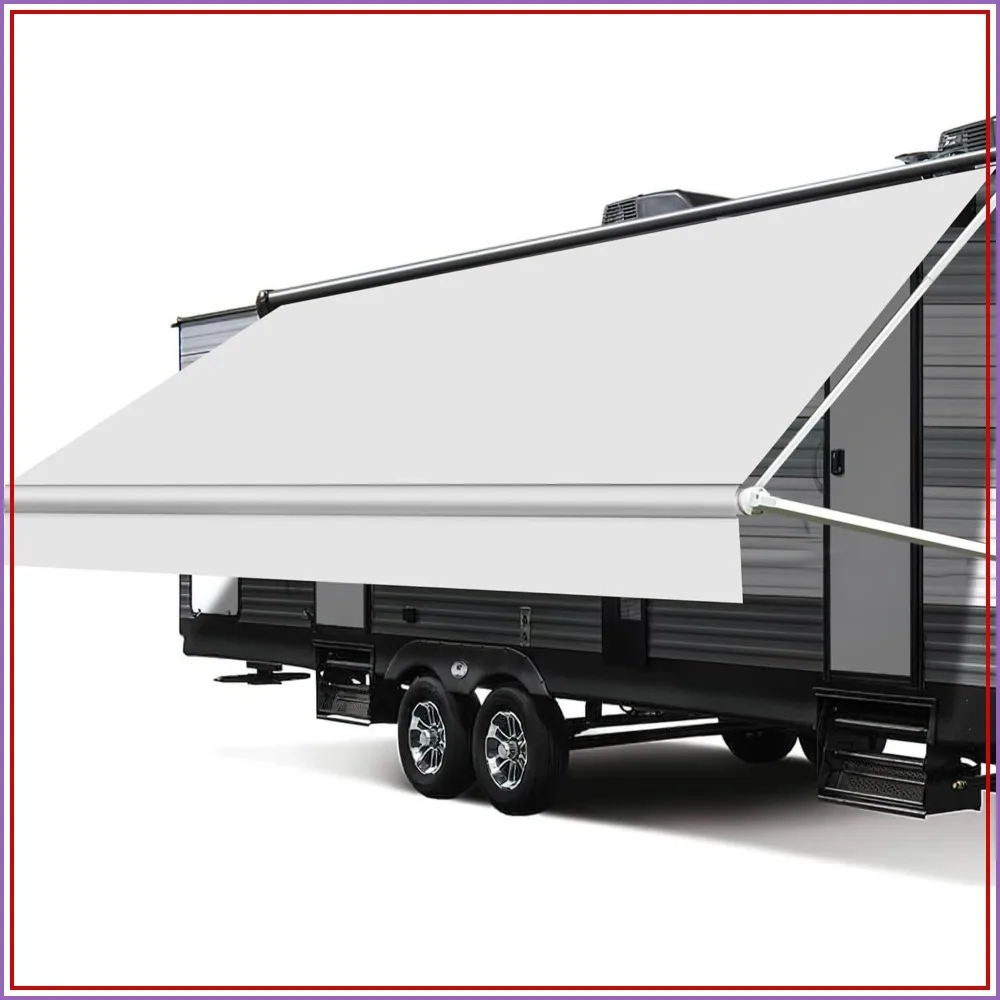 

Heavy-Duty RV Awning Fabric Replacement, 19.5oz Vinyl, Weatherproof, Universal for Camper, Motorhome, Trailer, White, 16' (Fabric 15'2")