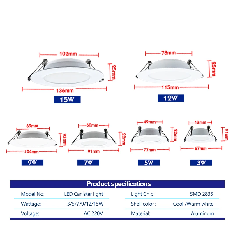 1-10Pcs LED Downlight Recessed Round Ceiling 220V 3W 5W 7W 9W 12W 15W Bedroom Kitchen Home Decor Lighting Spotlight Panel Lights