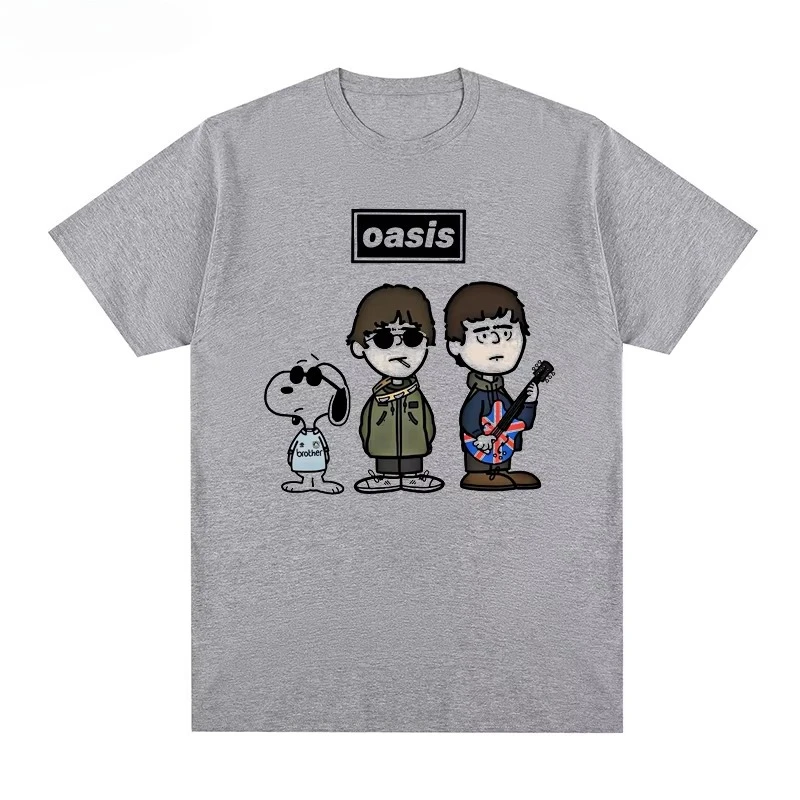 2025 OASIS Band Snoopy Camiseta De Manga Corta Retro Europeo Y Americano Punk Rock Joven Dibujos Animados Hombres Y Mujeres