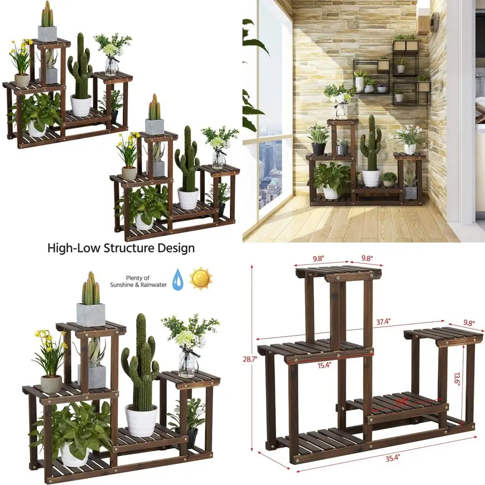 

Multi-Layer Wooden Plant Stand for Indoor and Outdoor Use, Holds Multiple Plants, Flower Display Rack