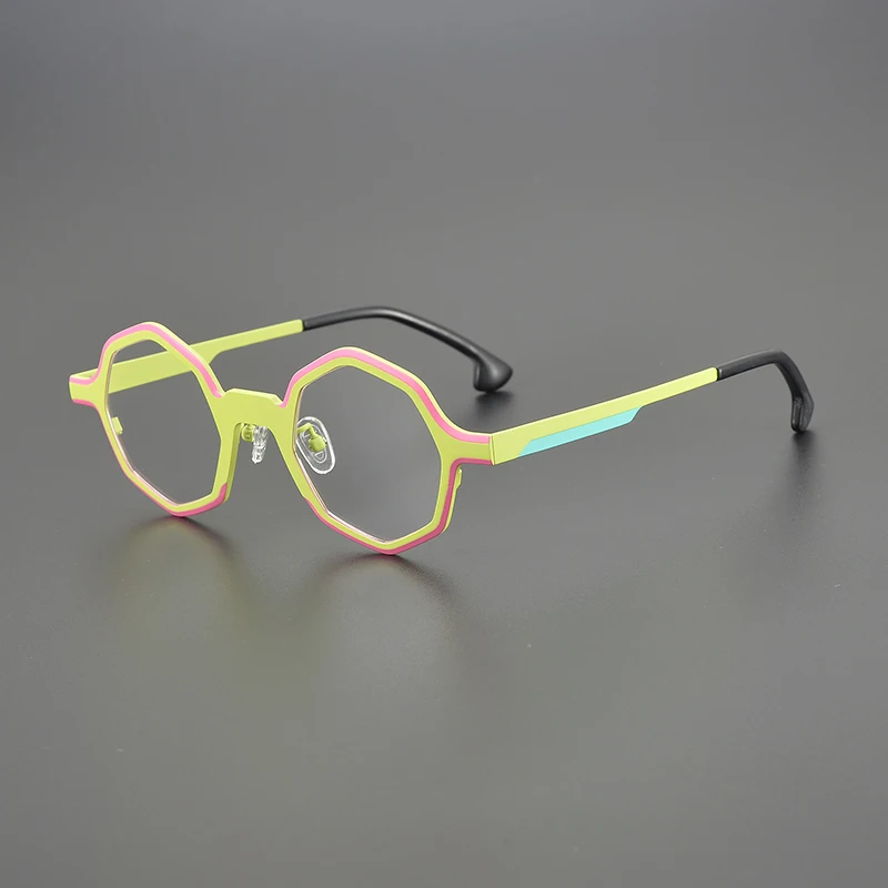 Niche design fashion polygon glasses frame retro multi-color splicing literary personality travel optical prescription glasses