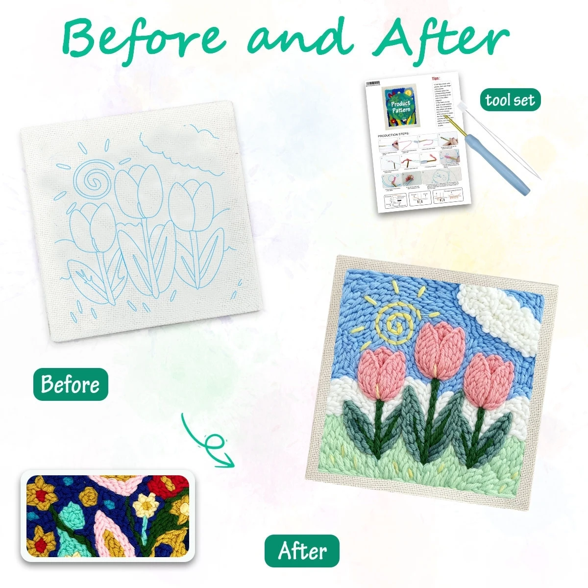 1 Set Tulpen DIY Stickerei-Set für Anfänger, Stick-Starter-Kit, Kreuzstich-Kunstgeschenk, Handarbeits-Bastelset – Detail 1