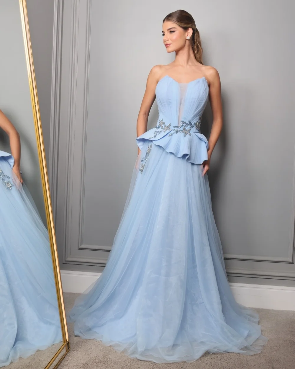 

Customized Formal Net Pleat Sequined A-line Sweetheart Long Bespoke Occasion Luxury Party Dresses Exquisite Classic