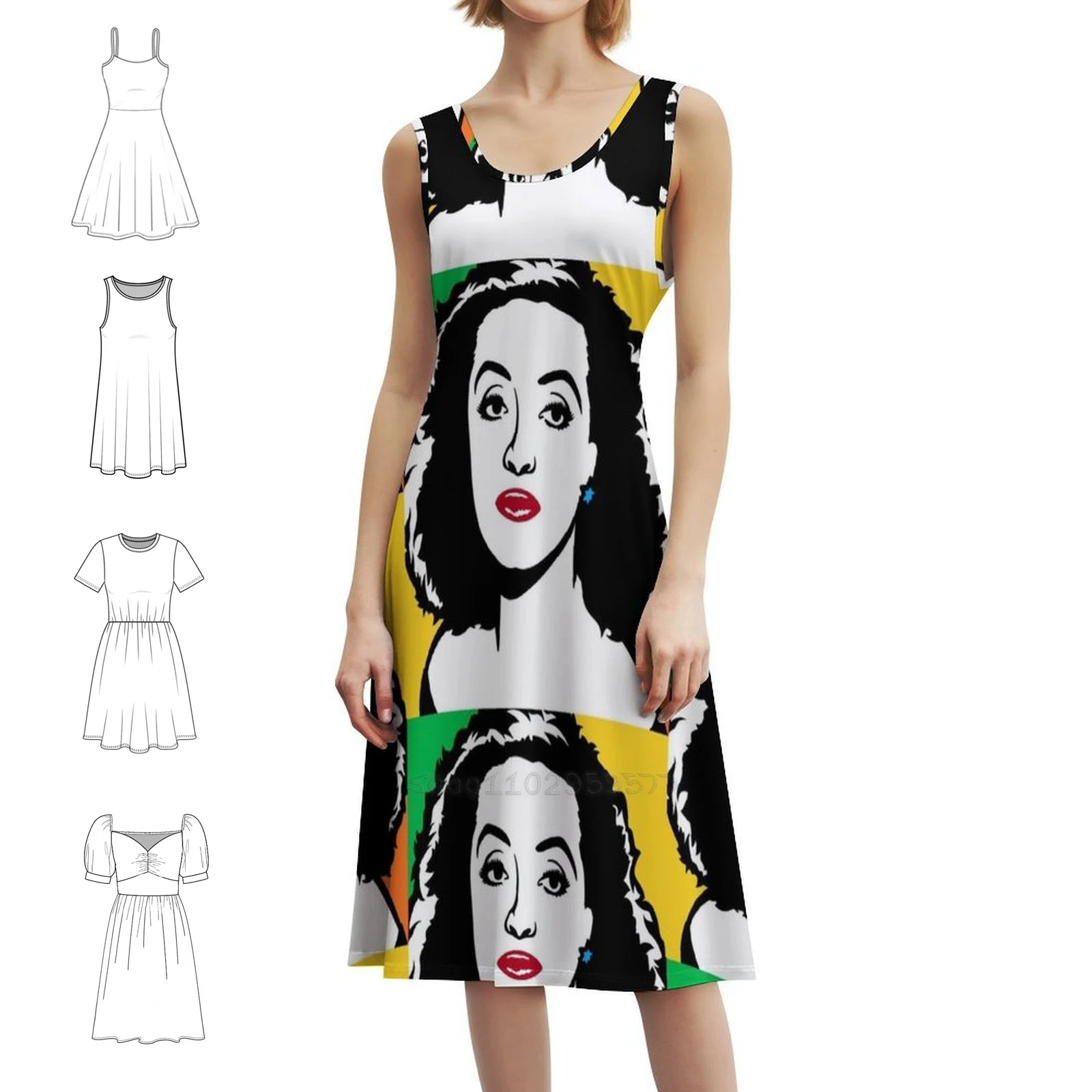 Bette Davis Cartoon Popart Drawing Bohemian Sleeveless Dress For Women Print Beach Party Dresses Bette Davis Cartoon Popart