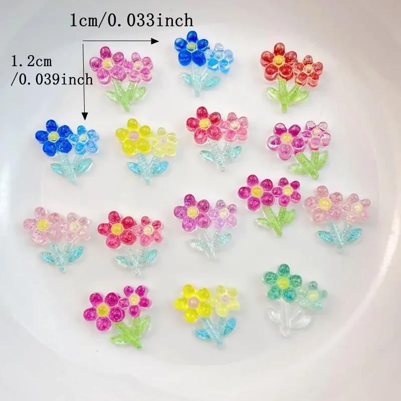 50 Stuks Hars Kawaii Mini Colored Crystal Flowers Flatback Strass Beeldjes Plakboek Bruiloft Applique Nail Art Decor Ambachten