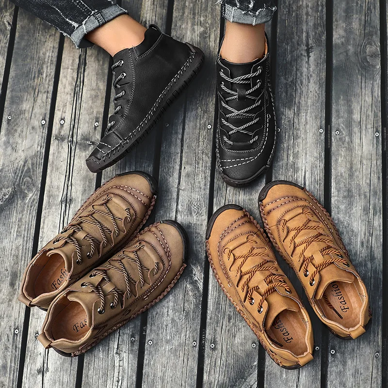 Fashion Men Leather Boots Men\'s Warm Fur Snow Boots Winter Shoes High Quality Split Leather Comfortable Ankle Men Warm Boots 48