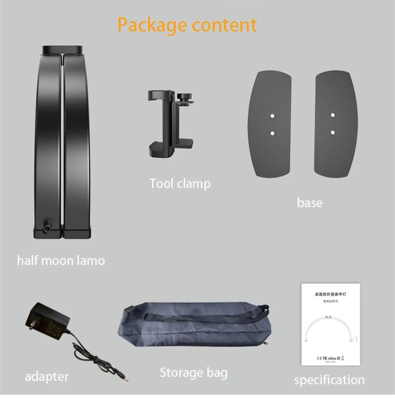 New Half moon LED foldable Nail Lamp Eyelash Extension Eyebrow Lash Collapsible Reading Beauty Desk Table Lamp Fill In Ligh Lamp