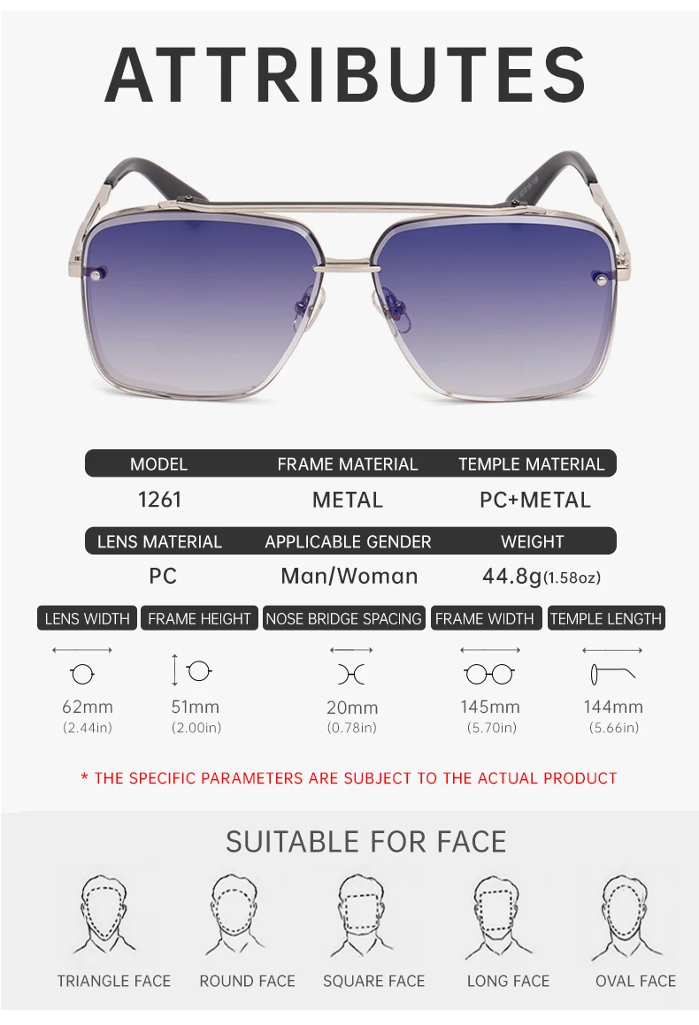 Übergroße Quadratische Randlose Sonnenbrille für Herren 2026 Luxusmarken-Designer Vintage Rahmenlose Sonnenbrillen für Männer Retro Eyewear Shades – Detail 10
