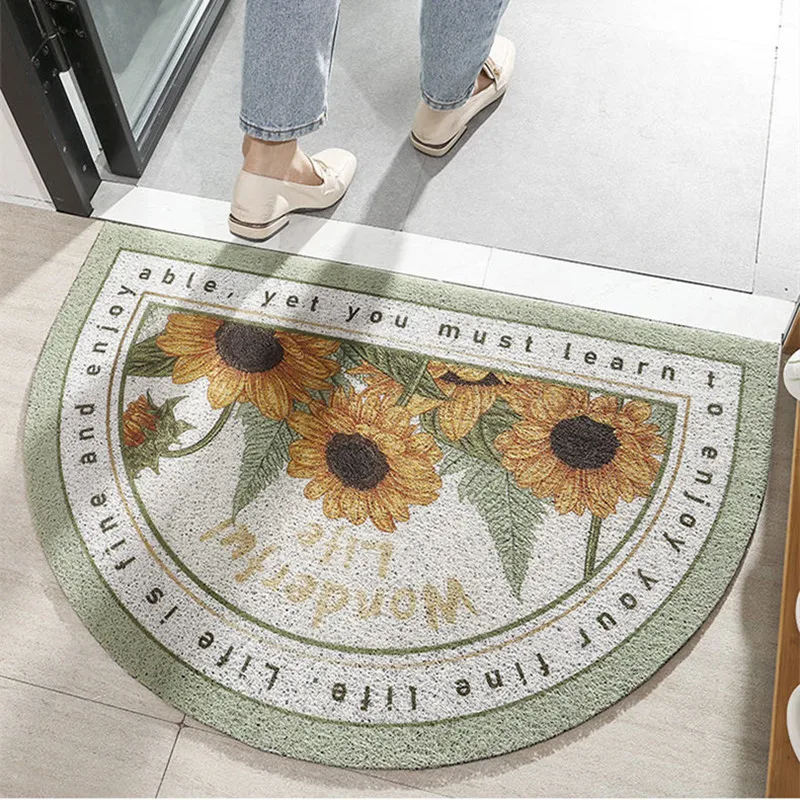 

Doormats Entrance Door Rug Semi-circle Flower Pattern Style Anti-slip Feet Carpet Silk Circle PVC Material Durable Flushable Mat