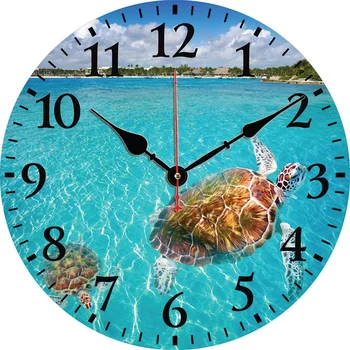 Sea turtle seawater wall clock round silent clocks wall mounted carfts art decor for home bedroom living room office decoration