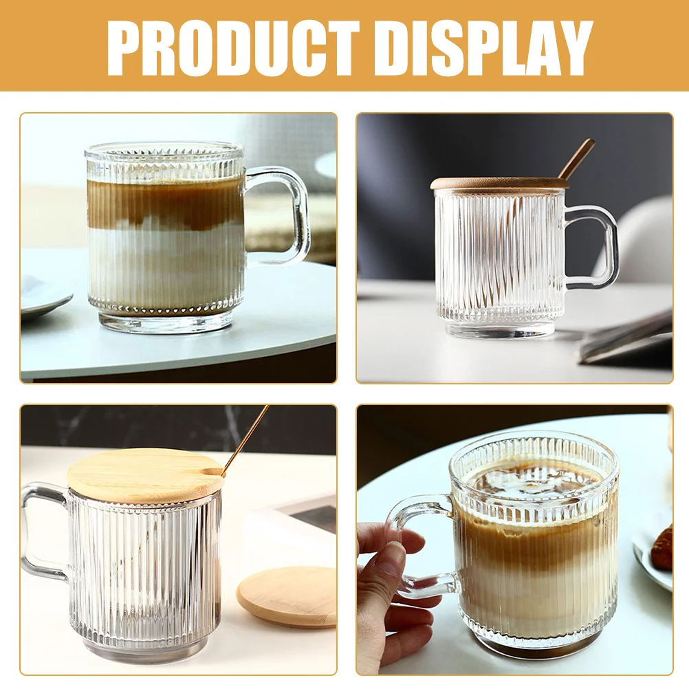 

2 set Glass Coffee Mugs Clear Water Cup With Lid Spoon For Office Home Use Household Drinkware Tea Milk Juice Container