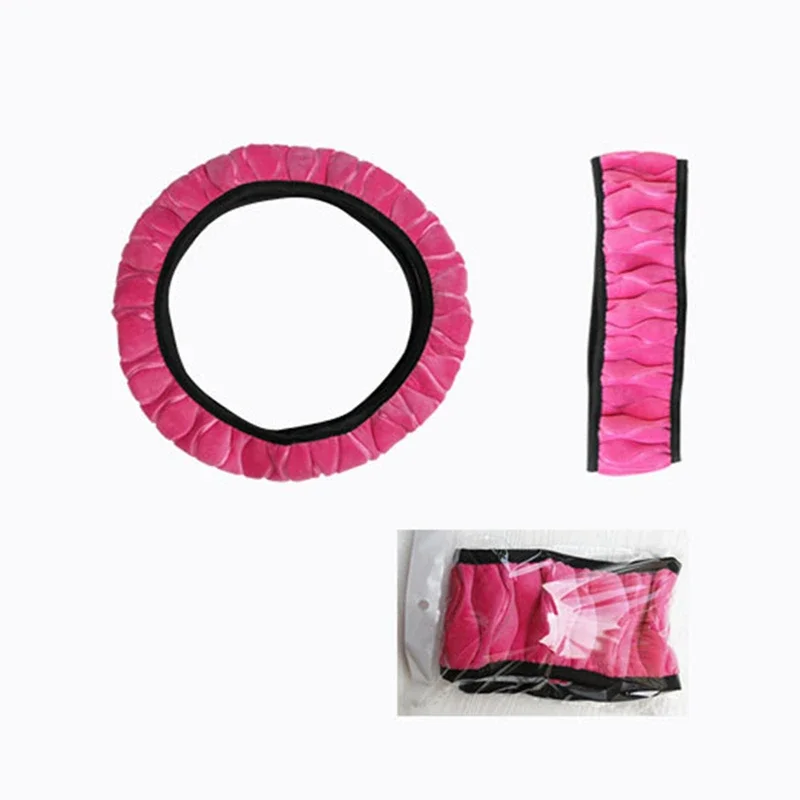 Universal 37-39cm Pink Steering Wheel Cover Soft Warm Plush Steering Wheel Cover for Winter Car Steering Wheel Interior Parts