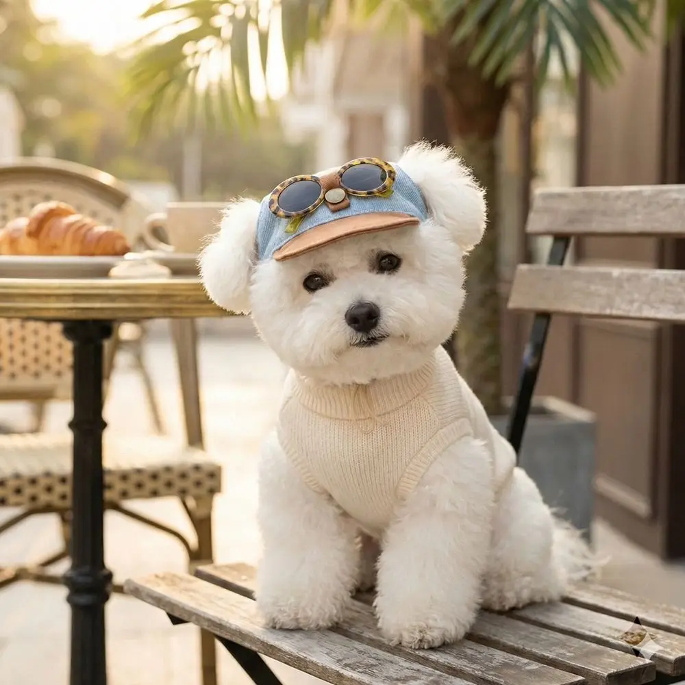

Korean Style Dog Sun Hat with Sunglasses Denim Cap with Ear Holes Dog Sports Hat Adjustable Puppy Baseball Cap Beach Activities
