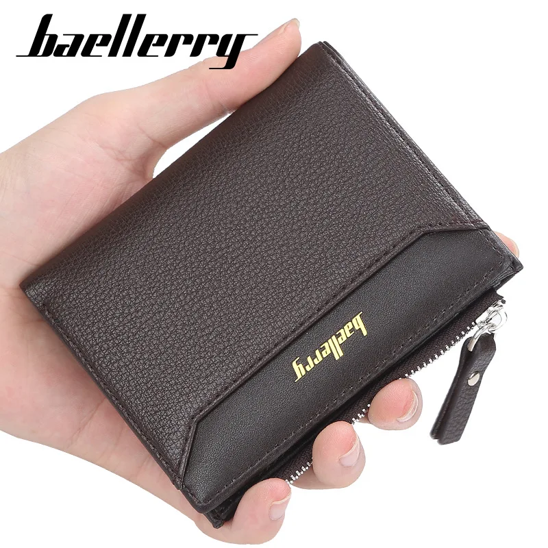 Baellerry Short Men Business Simple Wallets Zipper Coin Pocket Slim Card Holder for Man Walet Small Male PU Leather Men's Wallet