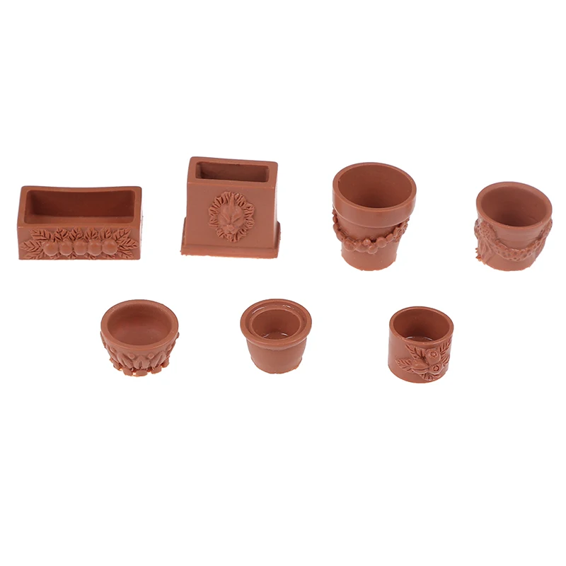 Mini Miniatura Bonsai Flower Pot, Dollhouse Fairy Garden Decor, Doll House Collectibles, Acessórios, 7Pcs por conjunto