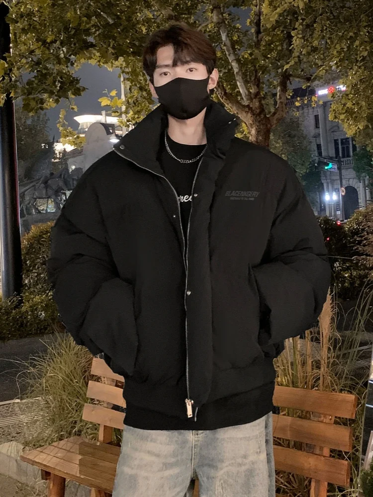 

Cleanfit ort Puffer Jaet Thiened Winter Coat Warm Cotton Bread Sle Couples Outerwear Casual Loose Fit Zipper Closure