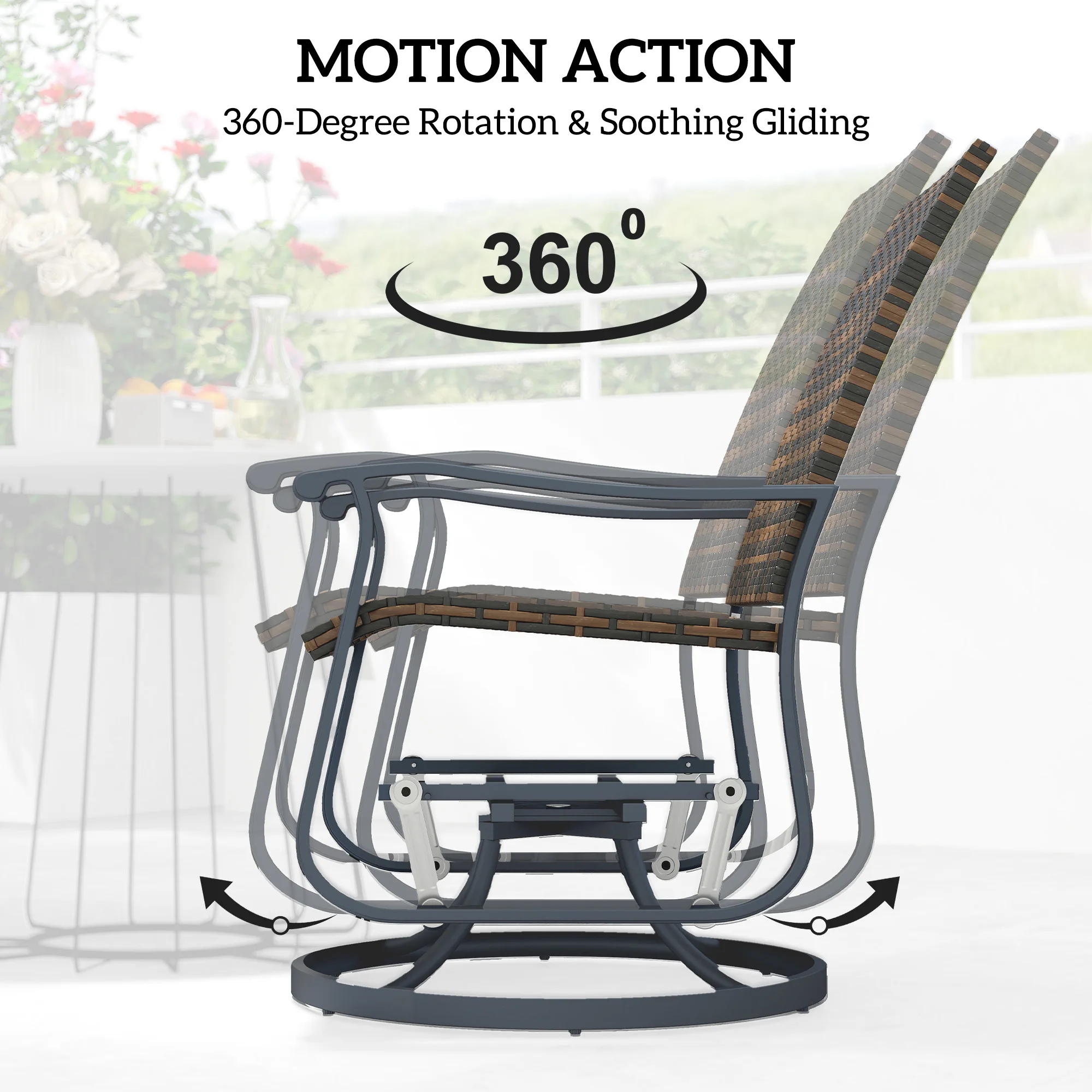 Outdoor Glider Chair Set of 2, Wicker Swivel Patio Glider, Brown image 4