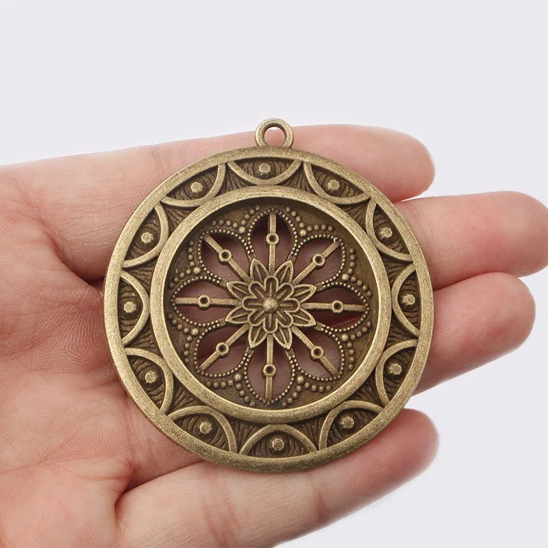 2pcs Bronze Patina Verdigris Charms Open Mandala Pattern Necklace Pendant For Necklace Jewelry Making Findings