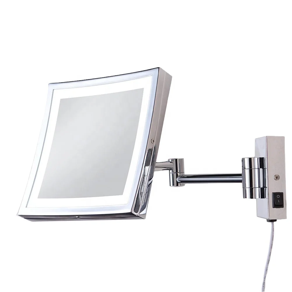 

Bathroom Square Led Cosmetic Mirror Wall Mount With 3X Magnification Sensor Switch