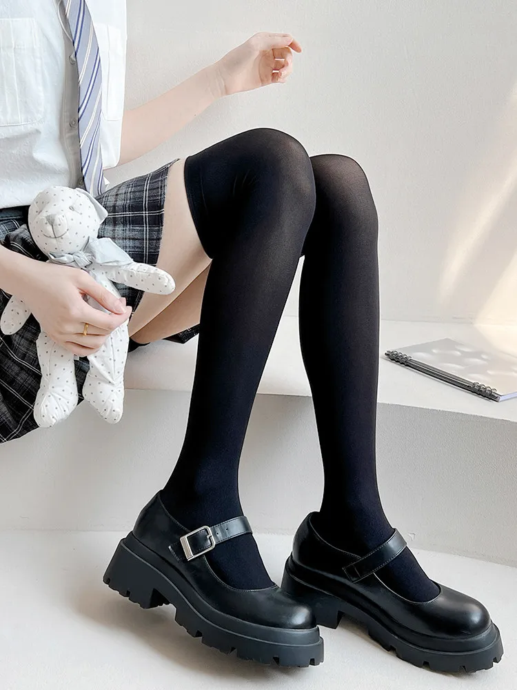  Black White Soild Color Long Socks Women Over Knee Thigh High The Stockings Lolita Ladies Girls Warm Solid