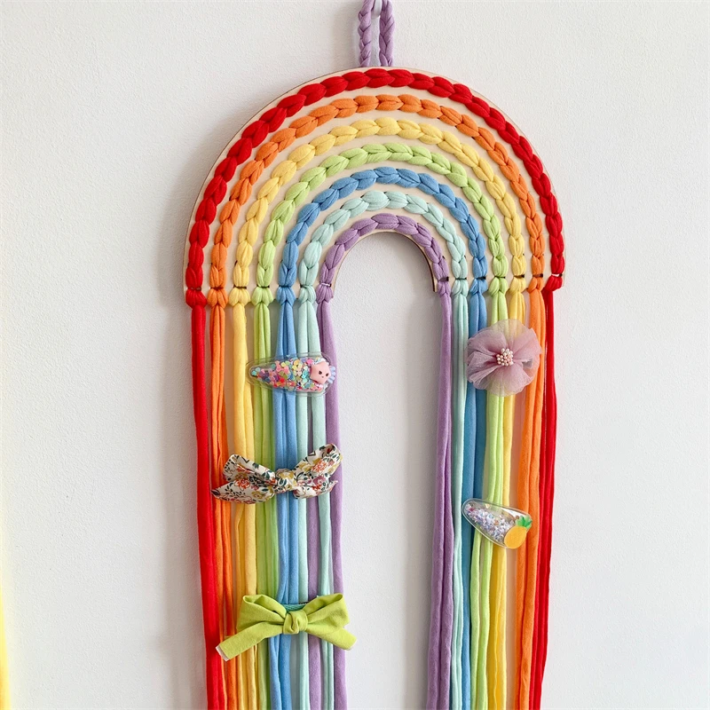 Baby Girl Hair Accessories Rainbow Unicorn Hair Wall Hanging Decor Hair Bows Storage Belt Hair Clips Girl Room Decor Ornament