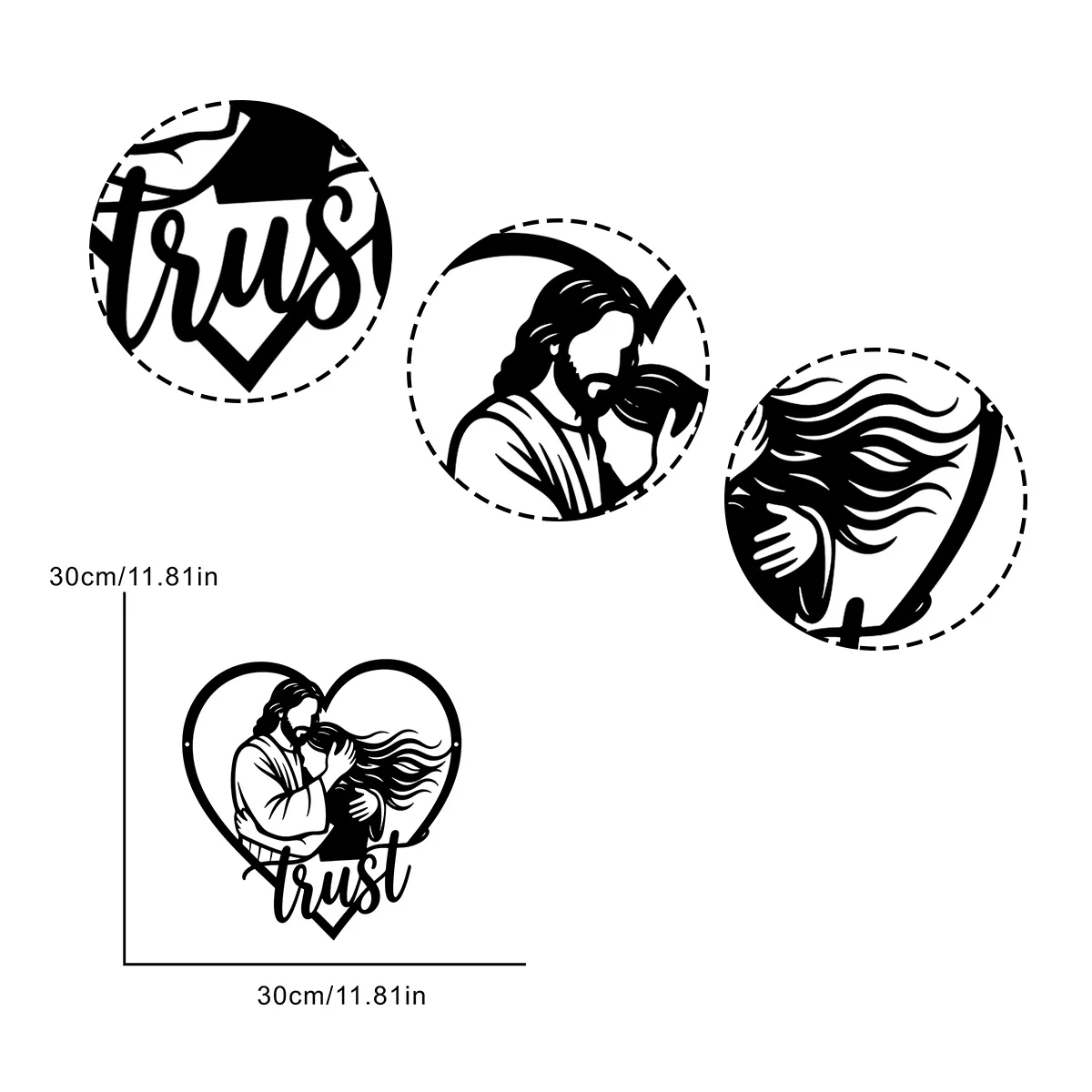 Heart Shape Jesus Hugging Woman Metal Wall Art Trust Quote Religious Iron Wall Art, For Bedroom Church, Faith Gift For Believers