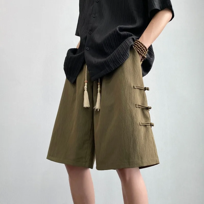 Men's Frog Shorts New Chinese Style Trendy Brand High-end Sense National Style Casual Summer Thin Ice Silk Five-point Shorts