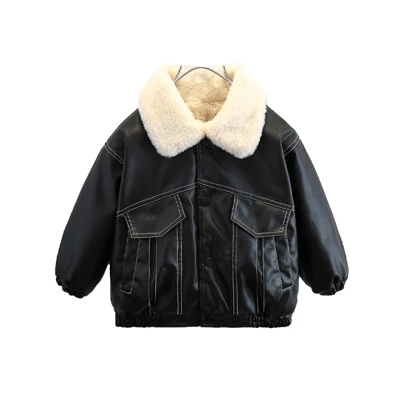 Children's Clothing, Boys' Outerwear, New Western-Styler Clothing With Thick Velvet Jacket And Leather Jacket