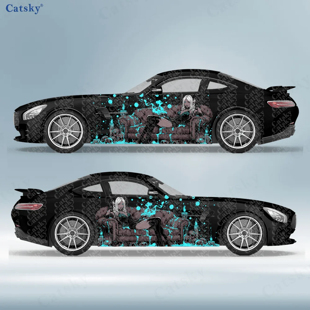 

2pcs Demon Queen Skull Car Decal, Durable, Fade-Resistant, Enhance The Aesthetic of Your Vehicle Bold Art Design Car Vinyl Wrap