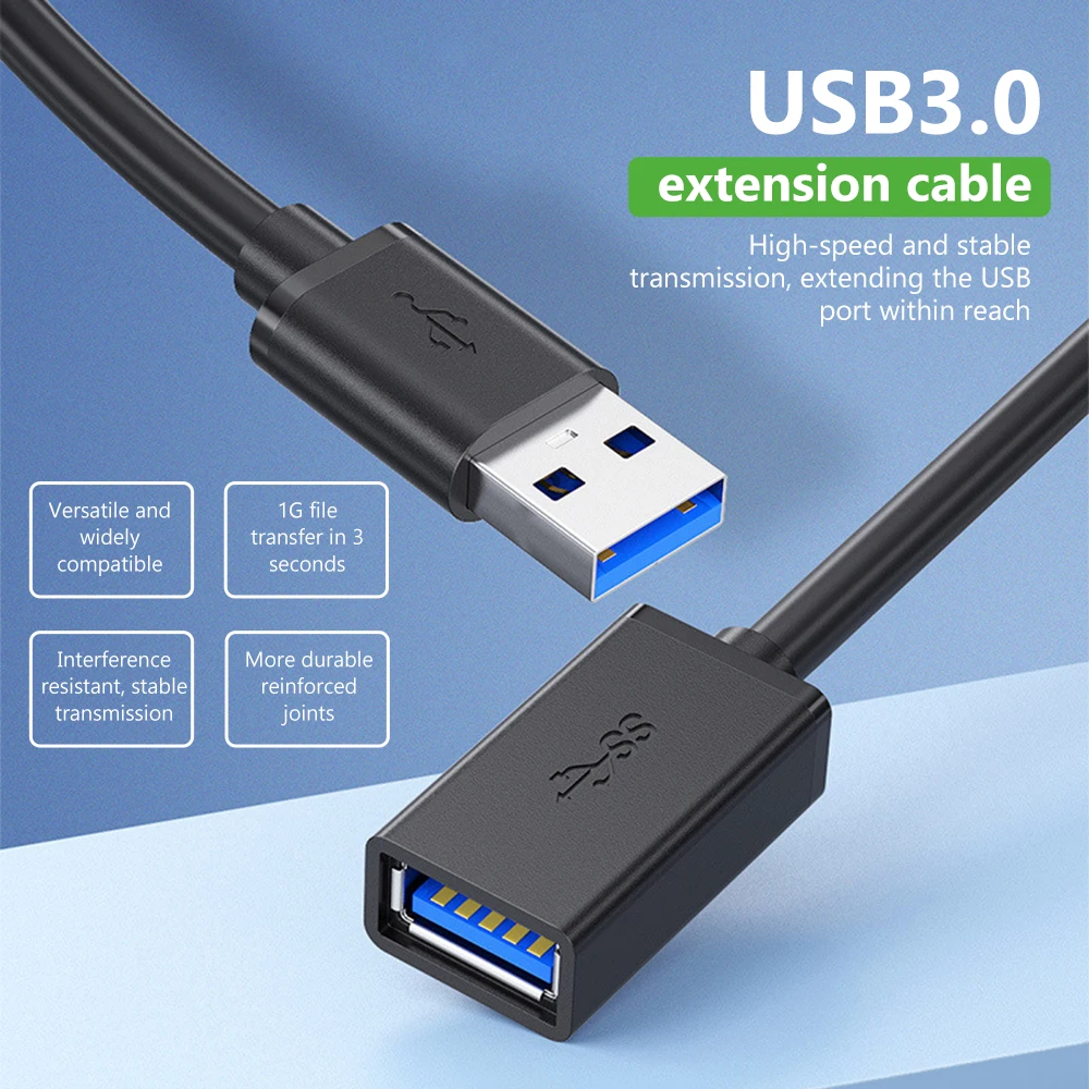 USB Extension Cable USB 3.0 Extension Cable Male To Female Data Cable Suitable for PC TV USB Mobile Hard Disk Cable