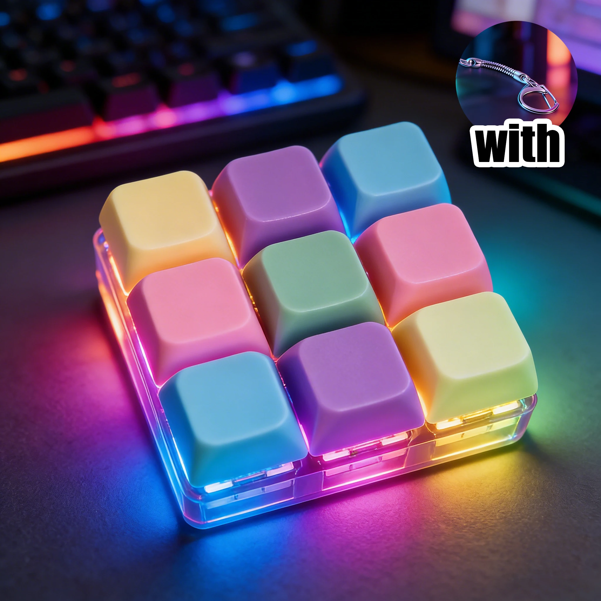 LED-verlichte sleutelhanger met klikbare knop, fidget toy voor stress- en angstverlichting, draagbaar bureau-accessoire, kantoordecoratie, cadeau - afbeelding 1