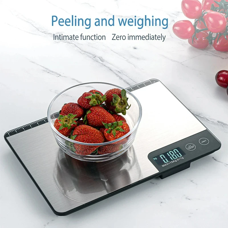 15Kg 1g Digital Kitchen Scale Household Stainless Steel Food Electronic Scale High-Precision Vegetable Salad Kitchen Scale