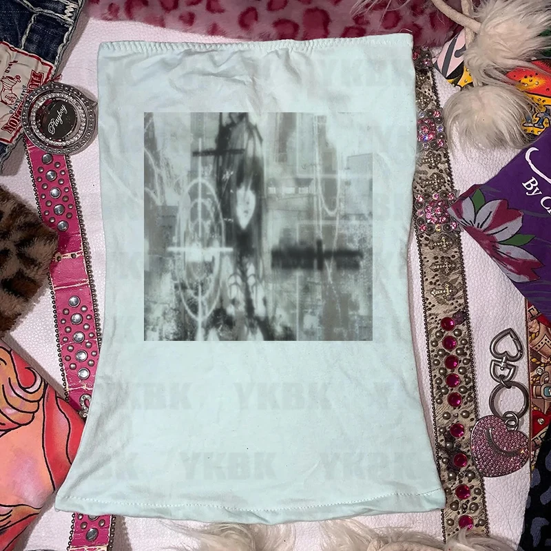 Harajuku الساخن مثير الشرير القوطي كم طويل بلايز المرأة أنيمي الصيف الجرونج الشرير طباعة قمة الموضة بلايز خمر الطفل تيز ايمو فتاة