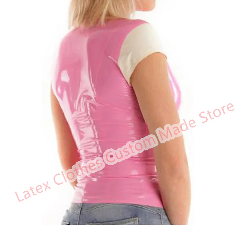 

Sexy Lingerie for Women Handmade Latex Top Rubber Suit Cosplay Costume Pink with White